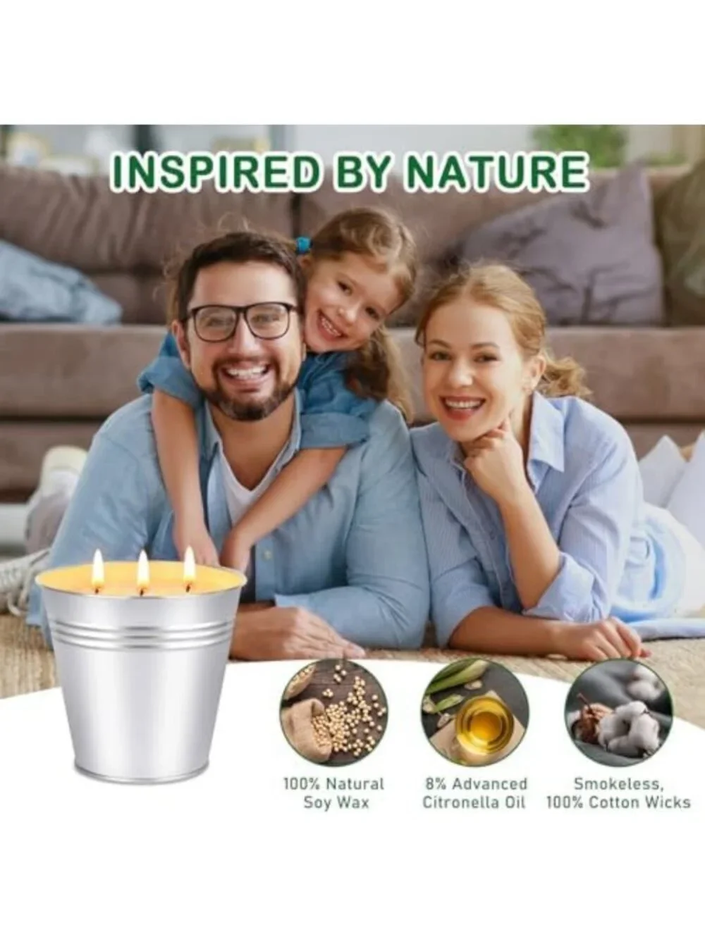 Large Citronella Candles for Outdoor Use - 34oz, 3-Wick, 200 Hours Burn Time